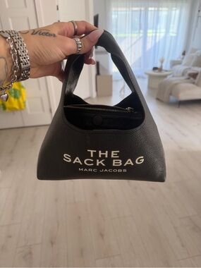 Marc Jacobs Black Leather Mini Tote with White Logo